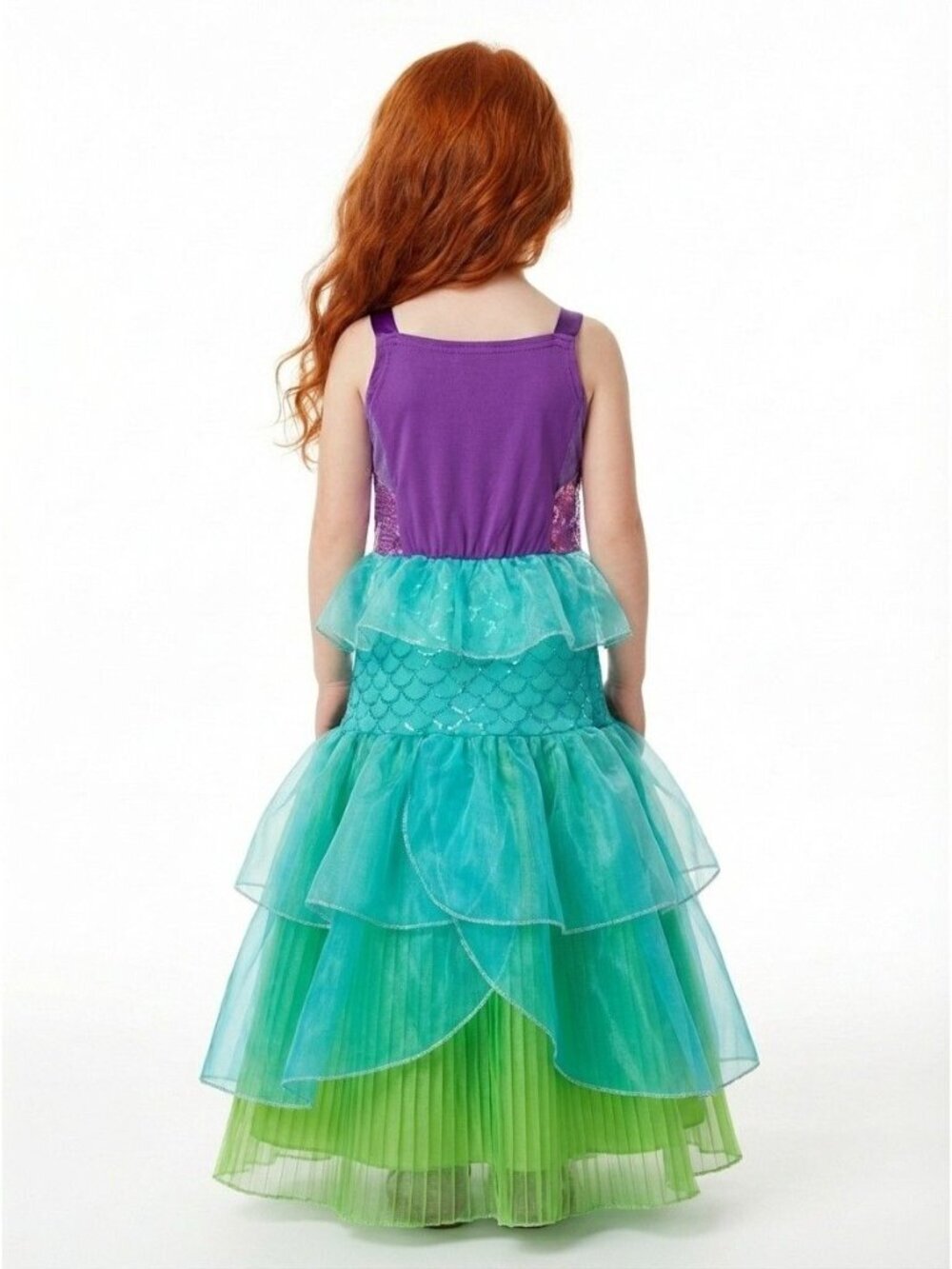 Girls Ariel Inspired Mermaid Princess Dress Costume - Picture 3 of 3